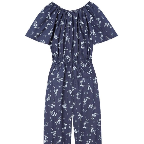 Rebecca Taylor Francine Floral Poplin Jumpsuit, Open Cape Back, Navy, Sz 6 - Picture 5 of 13